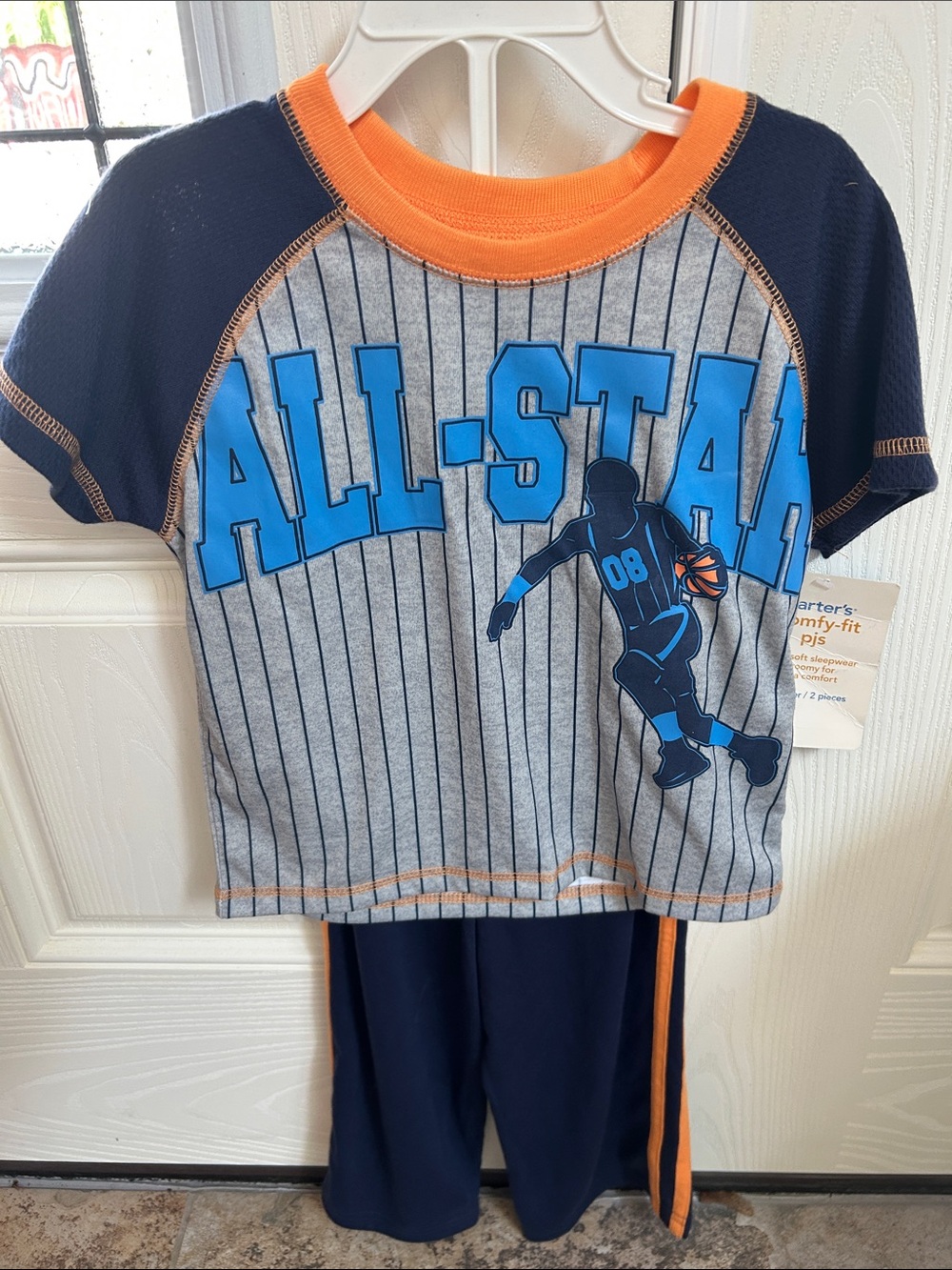 Carter's Navy Gray Orange Blue 'All-Star' Basketball Pajama Set
